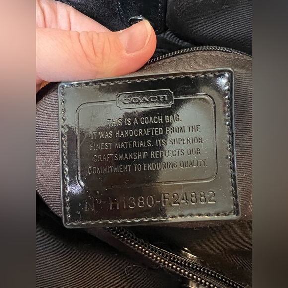 Coach Signature Stripe Python Print Carryall Handbag Black EUC - Picture 4 of 8